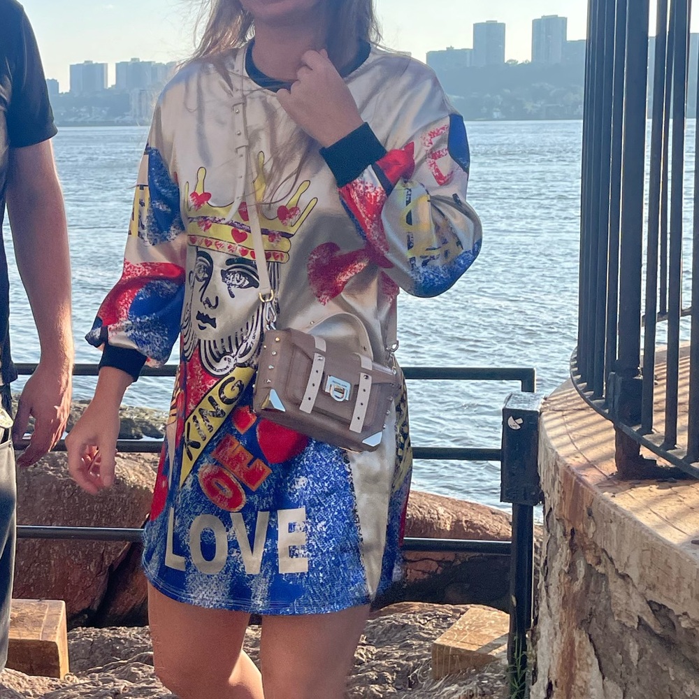 Anthropologie King Of Hearts Card Games Satin Shimmer Mini Dress Long Sleeves - Picture 3 of 14